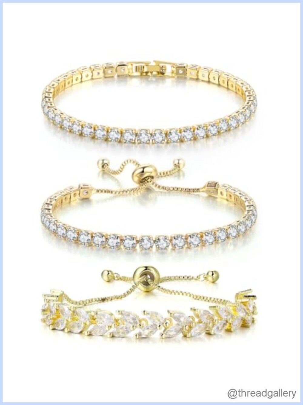 3PCS Tennis Bracelet Set Stackable Gold Silver Plated Brass Cubic Zirconia